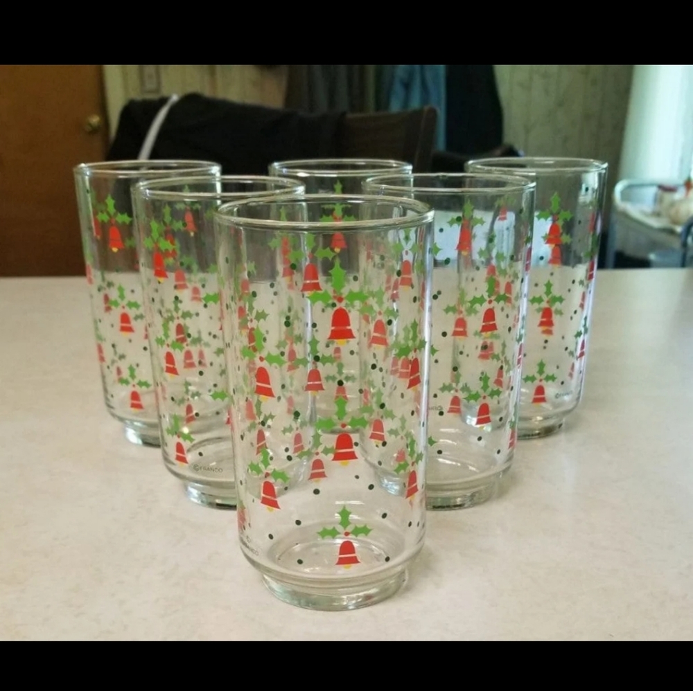 Vtg 70's Set 6 Franco Christmas Bell 12oz Tumblers Excellent Preowned Condition - Picture 5 of 11